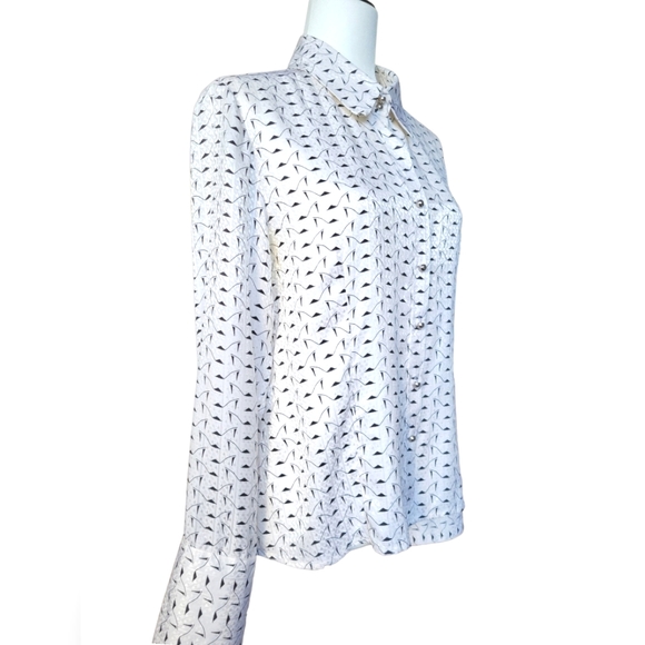 Due Per Due White Silk Blouse Collared Flowy Long Sleeve Double Cuffed Size 12 - Picture 4 of 17